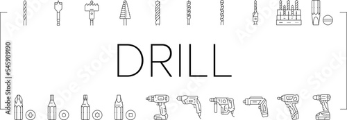 drill equipment construction icons set vector