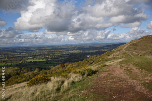 the views from the top of British camp hill fort, at the top of Malvern on a sunny day at the start of autumn 