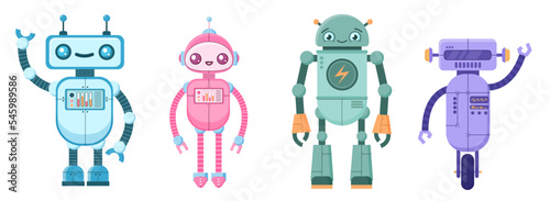 Vector illustration. Childish cartoon style. Robot set. Design element.