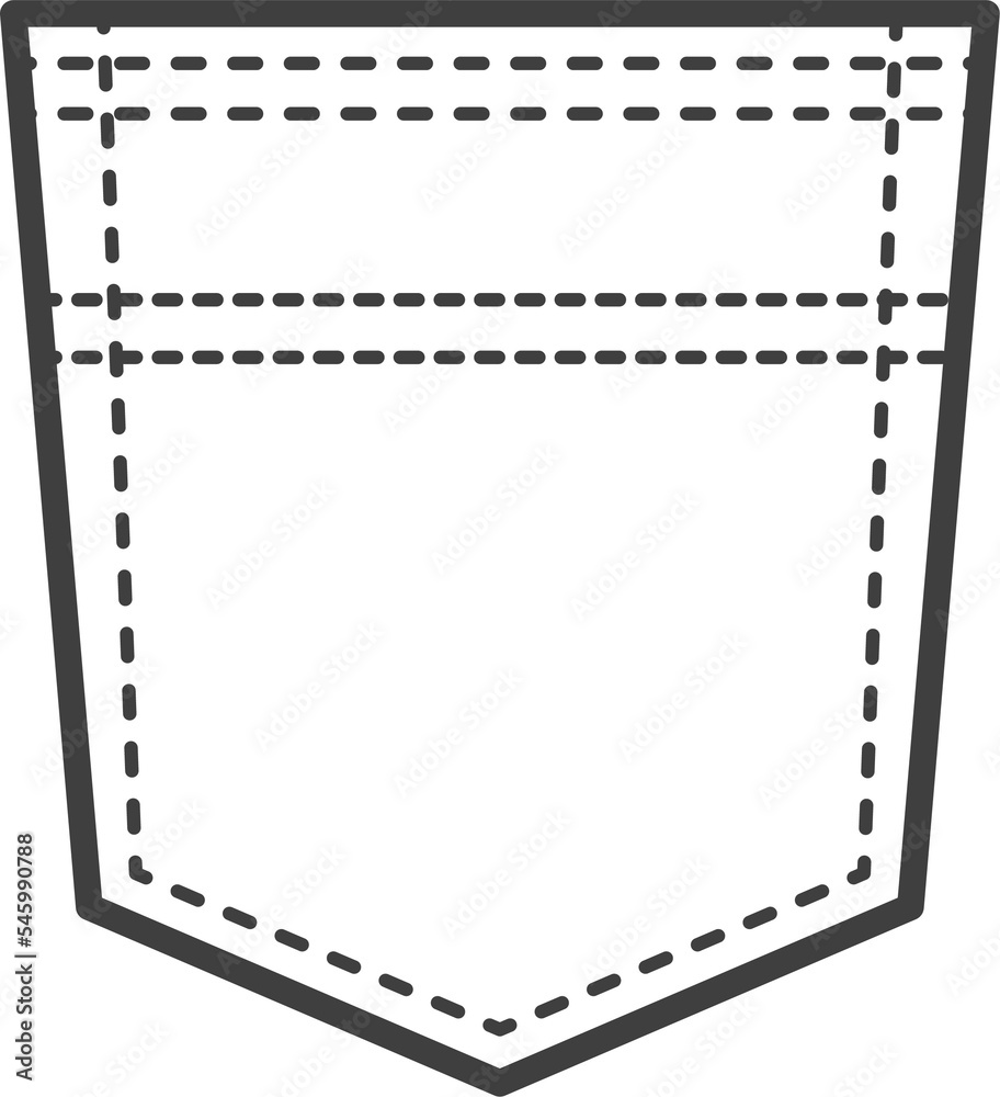 Denim pocket patch. Outline element for uniform or casual style clothes, dresses and shirts. Line illustration on white background Denim pocket patch. Outline element for uniform or casual style clothes, dresses and shirts. Line illustration on white background