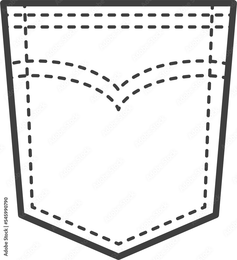 Denim pocket patch. Outline element for uniform or casual style clothes, dresses and shirts. Line illustration on white background Denim pocket patch. Outline element for uniform or casual style clothes, dresses and shirts. Line illustration on white background