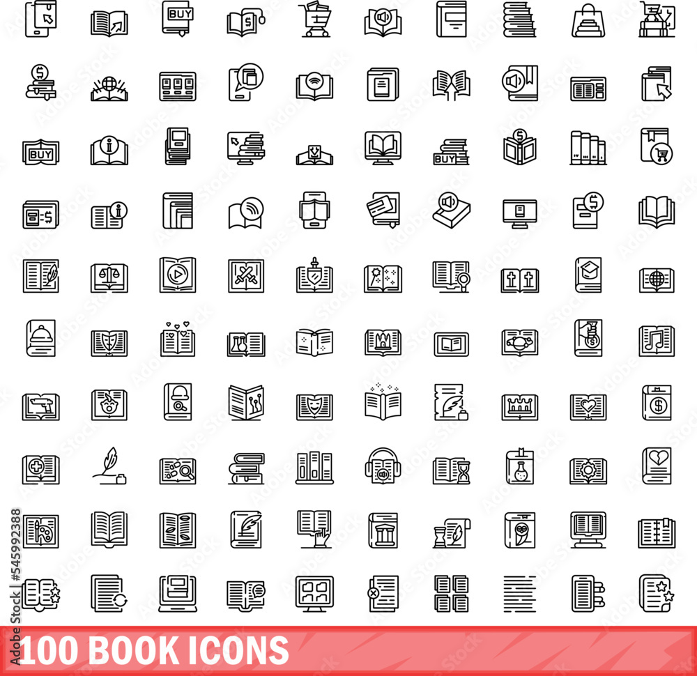 100 book icons set. Outline illustration of 100 book icons vector set isolated on white background 100 book icons set. Outline illustration of 100 book icons vector set isolated on white background