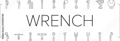 wrench tool spanner repair icons set vector