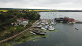 Chichester Harbour shore line overhead birds eye view.drone aerial