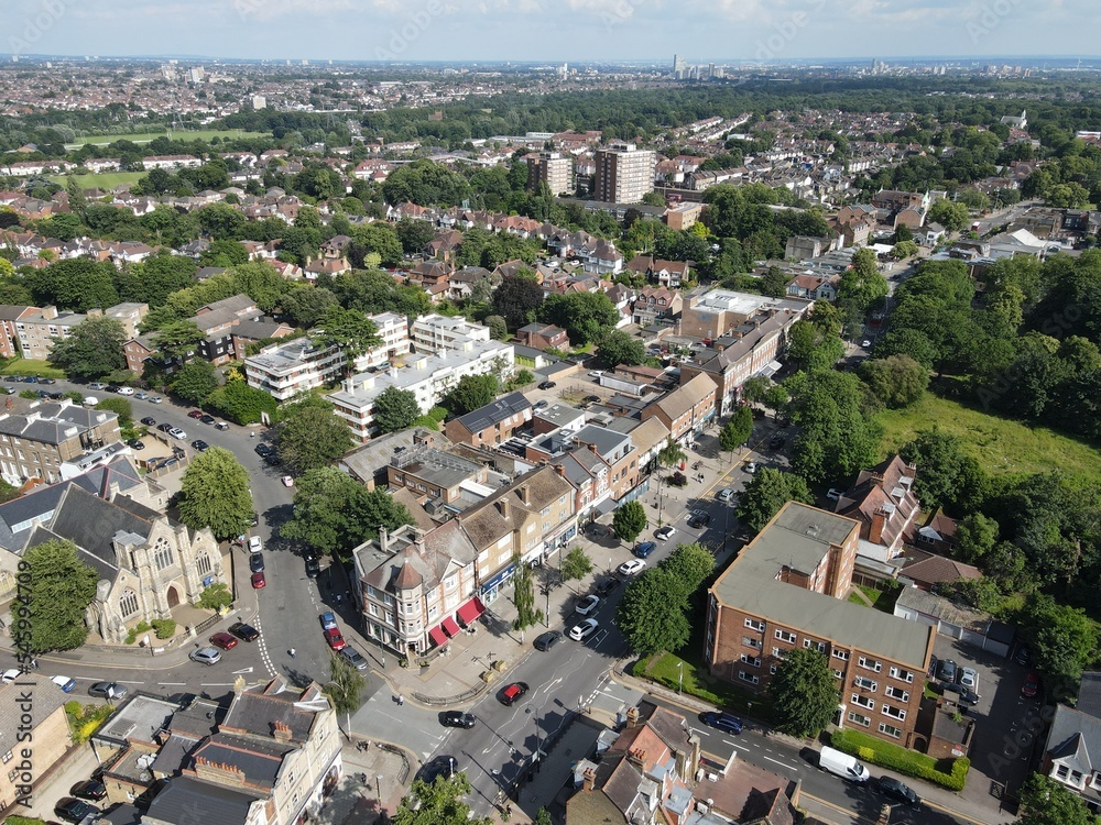 Wanstead East London streets and roads drone aerial view..