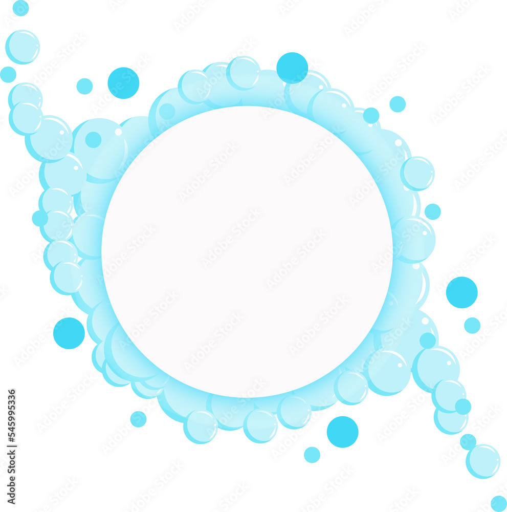 Cartoon soap bubbles frame. Blue foam suds. Place for text