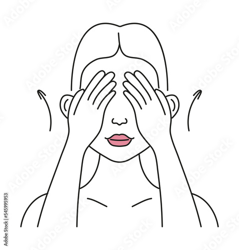 Facial massage. Facial skin care at home. Beautiful girl applies cream, tonic, gel on the skin.