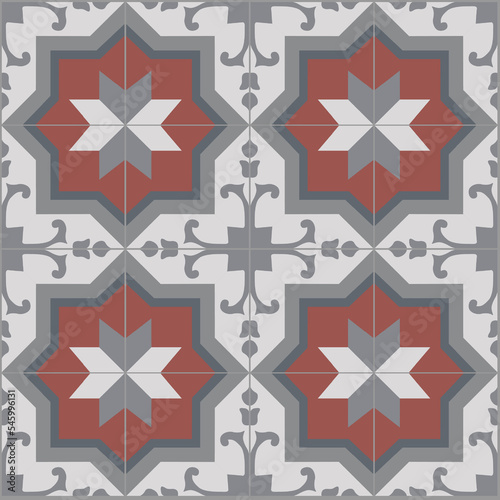 Ceramic Tiles. Hydraulic Spanish and Portuguese ceramic design. Star and floral decorative ornament.