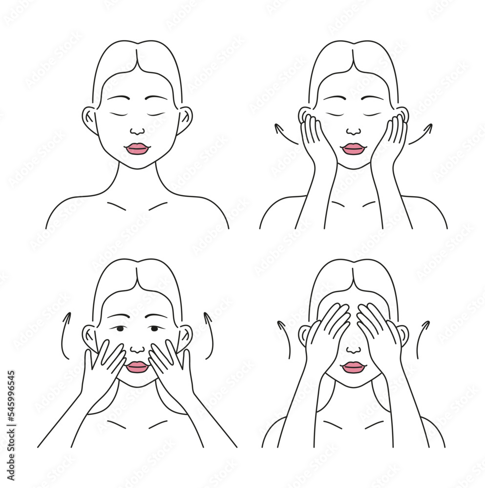 Facial massage. Facial skin care at home. Beautiful girl applies cream, tonic, gel on the skin. Facial massage. Facial skin care at home. Beautiful girl applies cream, tonic, gel on the skin.