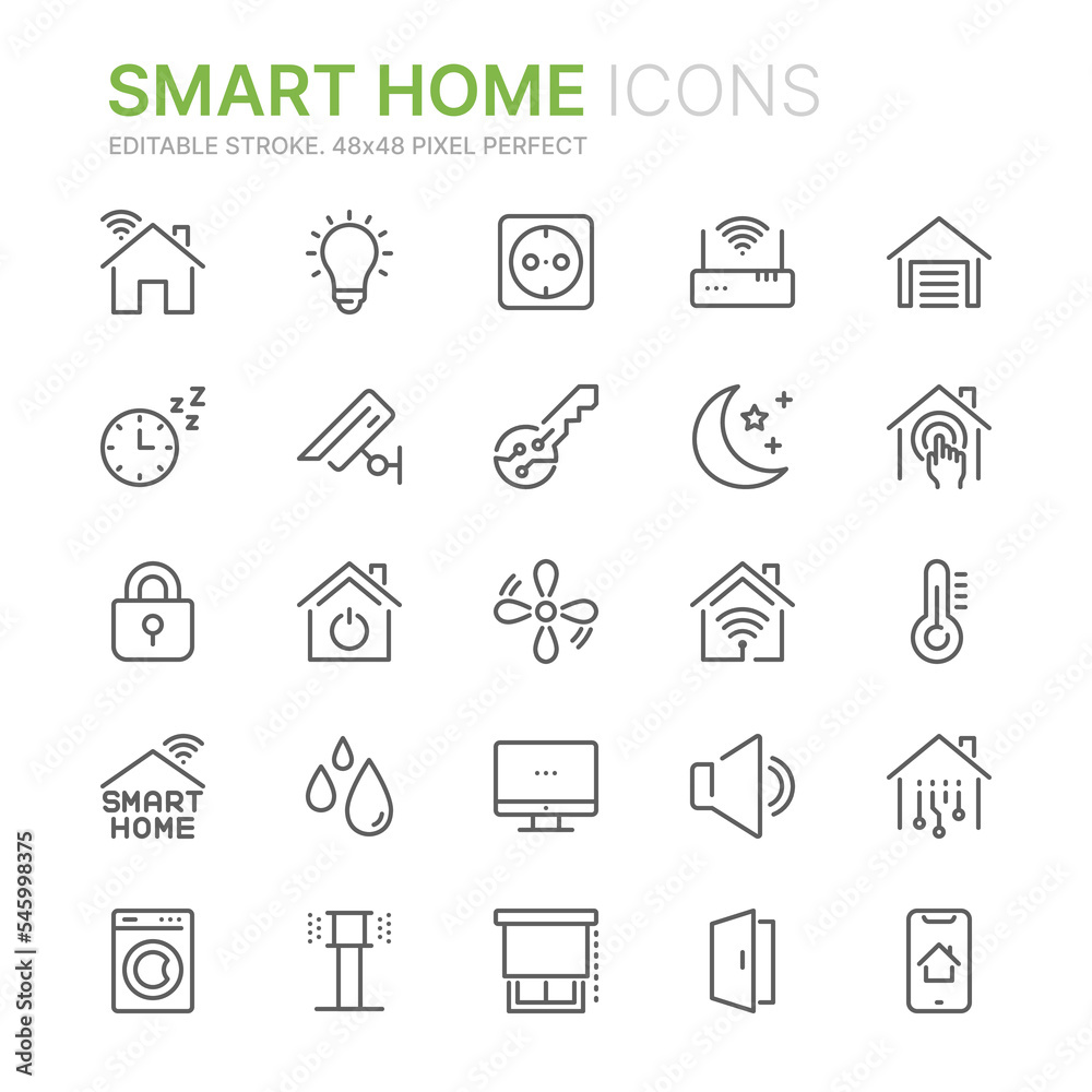 Collection of smart home related outline icons. 48x48 Pixel Perfect. Editable stroke