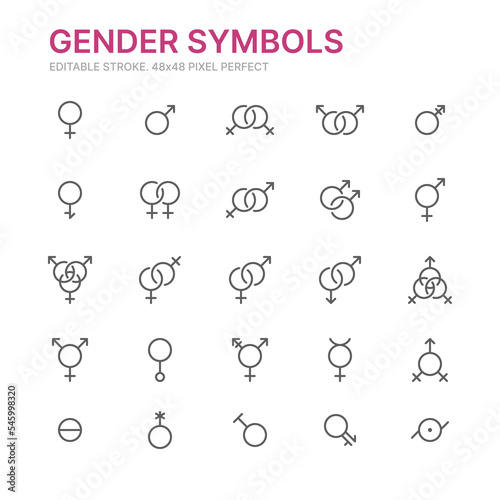 Collection of gender symbols. 48x48 Pixel Perfect. Editable stroke