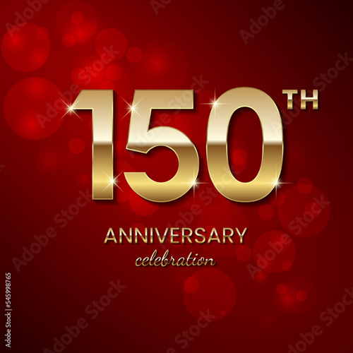 150th Anniversary Celebration. Golden number 150 with sparkling confetti and glitter for celebration events, wedding, invitation, greeting card. Vector illustration