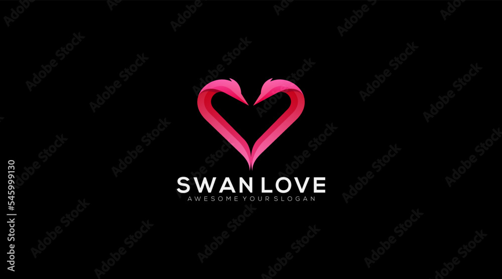 minimal swan love logo design template