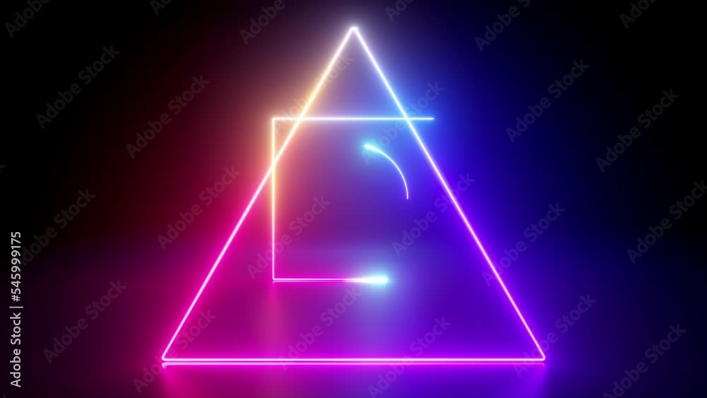 cycled 3d animation, abstract neon background with endless tunnel made of assorted geometric shapes, glowing lines appear in the dark. Light drawing