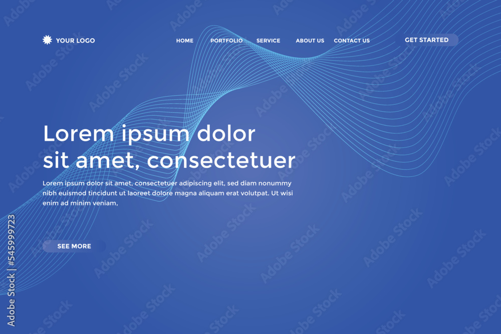 Fototapeta premium Modern blue gradient curve wavy line landing page template 
