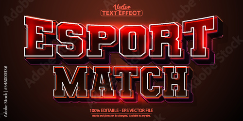 Esport Match text effect on dark orange background. Editable sport and team text style.