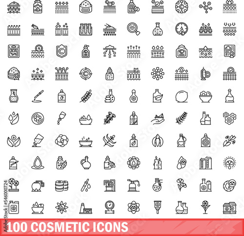 100 cosmetic icons set. Outline illustration of 100 cosmetic icons vector set isolated on white background