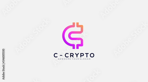 Crypto coin logo template with initial letter C