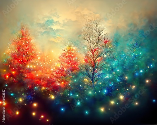 Christmas lights landscape  colorful abstract illustration  greeting card design