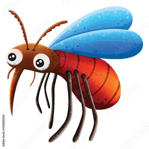 Vector hand drawn insect Cute mosquito. Illustration on the theme of wildlife, dangerous animals, parasites. Coloring antistress