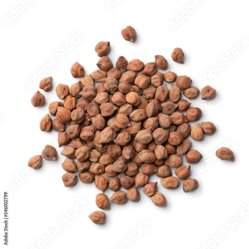 Heap of brown chickpeas, Kala Chana, close up isolated on white background