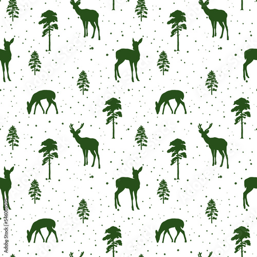 christmas background with deer, pattern with deer