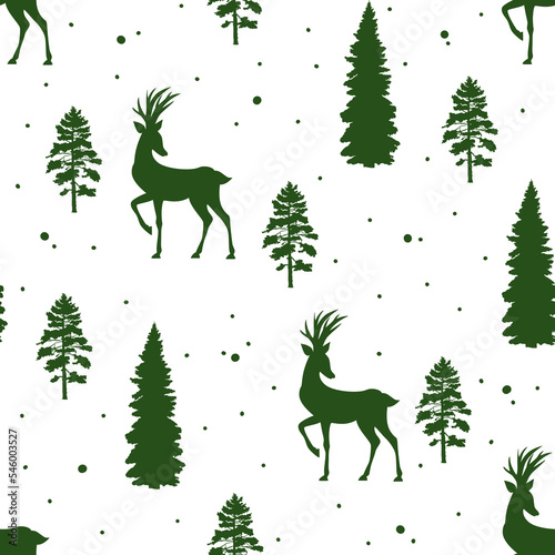 christmas background with deer, pattern with deer