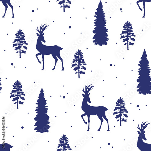 Christmas Deer in the forest, seamstress pattern black  on transparent background