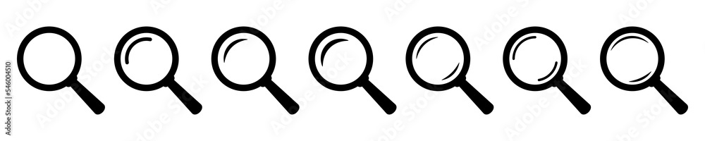 Magnifying glass icon, loupe icon. Vector isolated symbol. Search icon vector. Magnifier loupe sign. Magnifying glass icon, loupe icon. Vector isolated symbol. Search icon vector. Magnifier loupe sign.