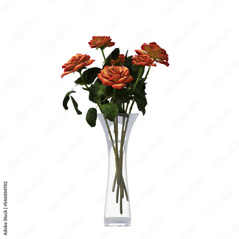vase with Flowers, isolate on a transparent background, 3D illustration, cg render