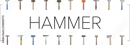 hammer tool construction icons set vector
