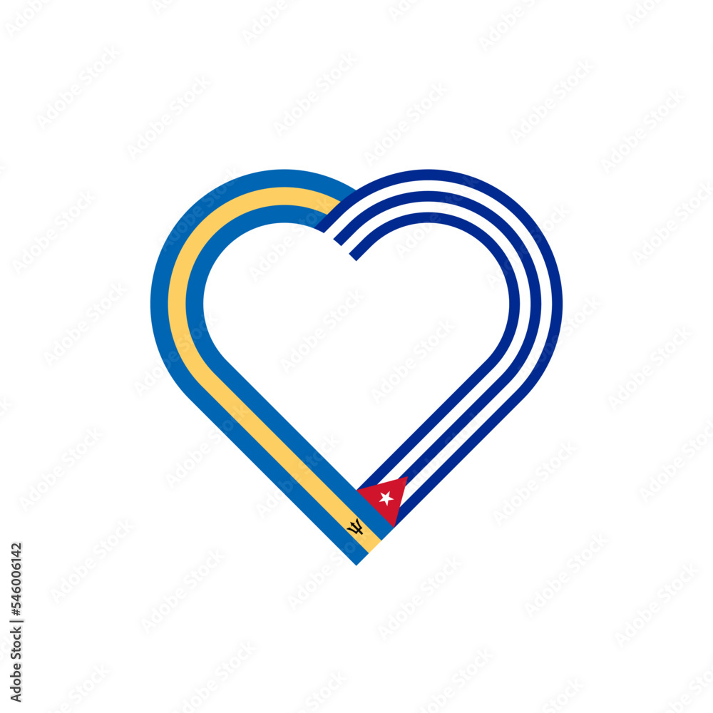 friendship concept. heart ribbon icon of barbados and cuba flags. vector illustration isolated on white background