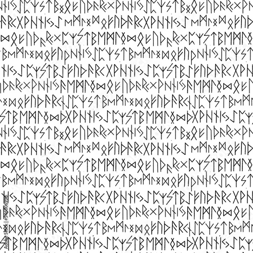 Quadro su tela Runic seamless pattern, black white runes - Scandinavian gothic folk art