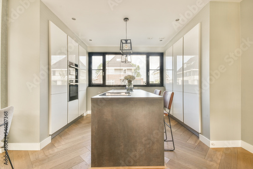 Modern kitchen with white cabinets photo