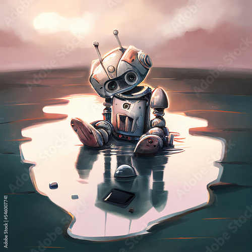 Obraz na plátně broken robot sitting in a puddle