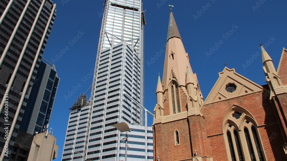 modern buildings and wesley uniting church in perth (australia)