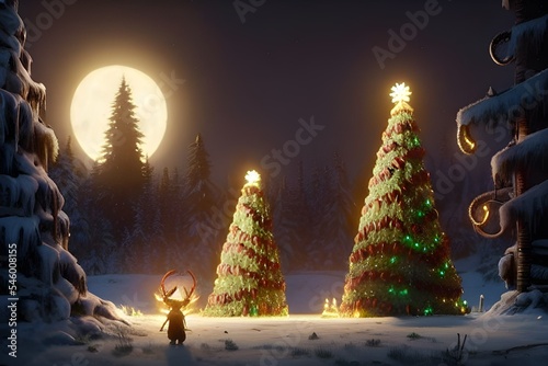 Grinch the Dark elf christmas celebration scene 3d illustration 3d render photo
