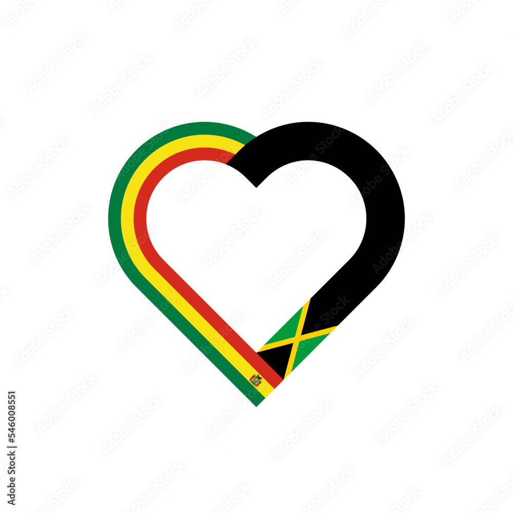 friendship concept. heart ribbon icon of bolivia and jamaica flags. vector illustration isolated on white background