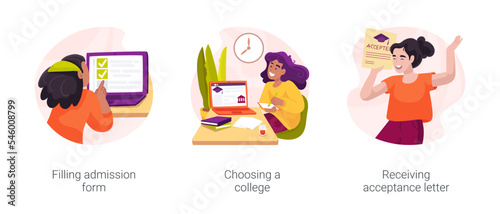 College admission process isolated cartoon vector illustration set