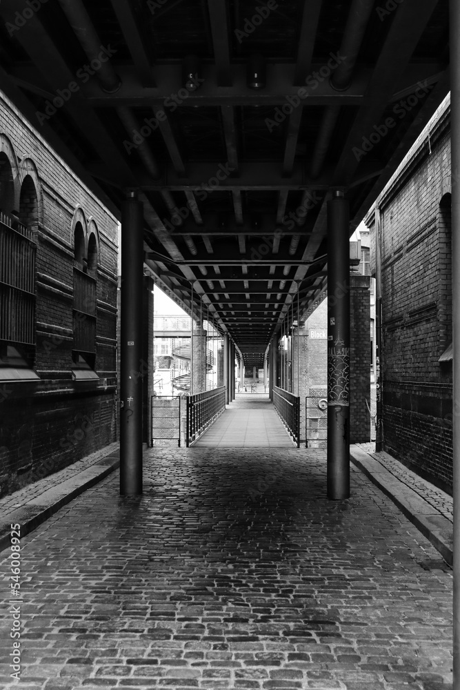 Metal bridge in the old warehouse district in Hamburg