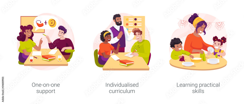 Private special education school isolated cartoon vector illustration set