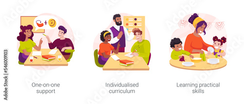 Private special education school isolated cartoon vector illustration set