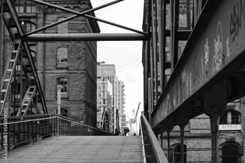 Metal bridge in the old warehouse district in Hamburg