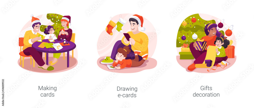 Christmas cards and presents isolated cartoon vector illustration set