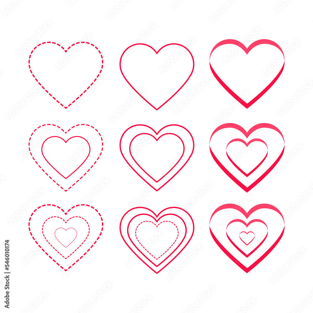 Set of red hearts on a white background. Set of red hearts on a white background.