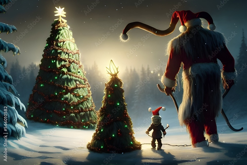 Grinch the Dark elf christmas celebration scene 3d illustration 3d render