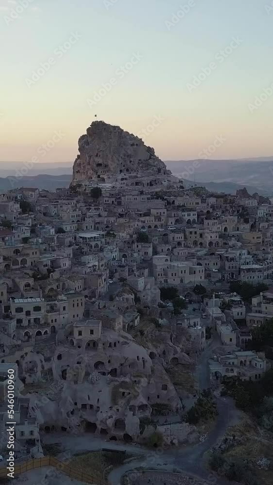 Vertical view of ancient buildings in Capadoccia, Turkey