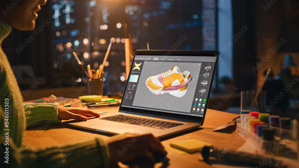 Close Up View of Hispanic Female Designer Changing Colour of 3d Model