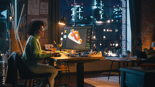 Obraz na plátne Multiracial Female Designer Comes Up with Design of Sneakers by Reproducing It in the Software for 3d Visualisation