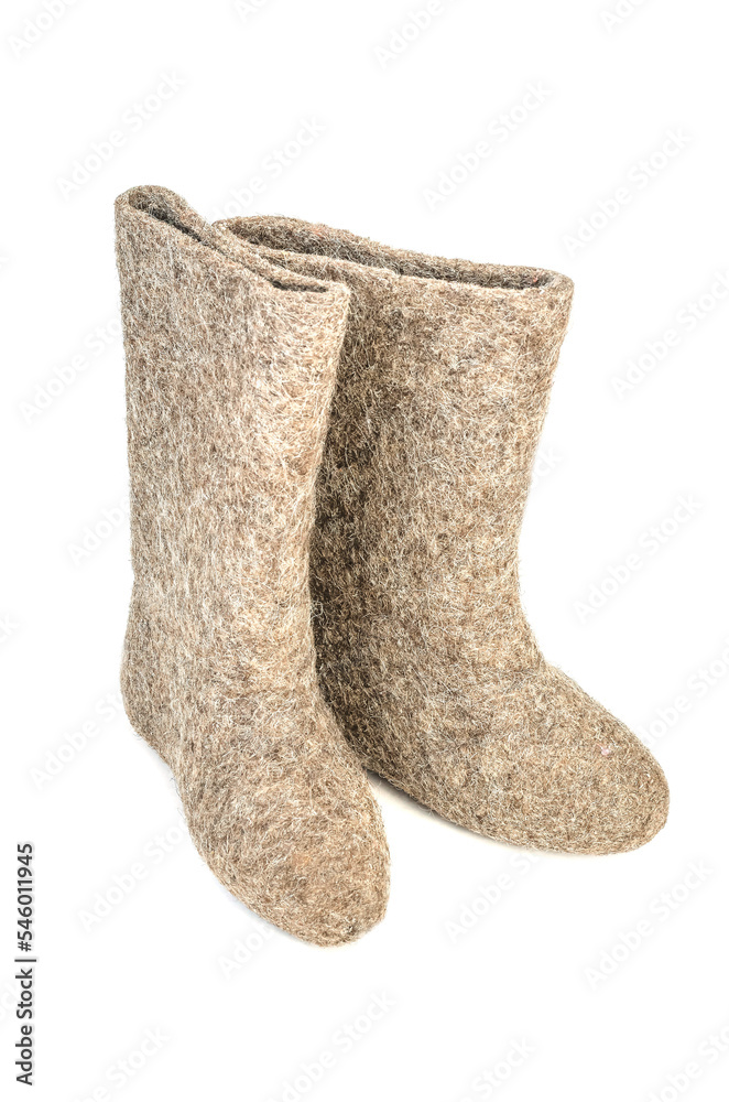 valenki - russian felt boots on white background Stock Photo | Adobe Stock
